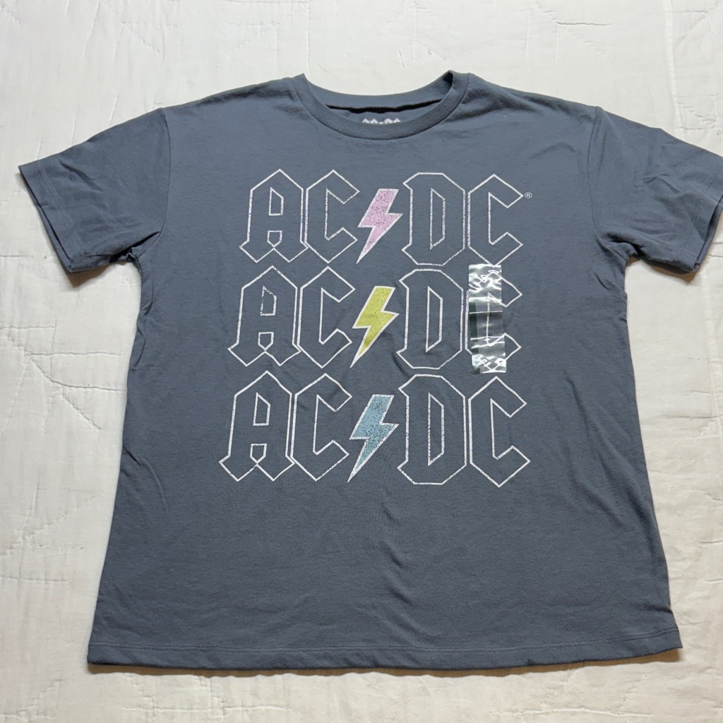 Nwt Ac/Dc Grayson Threads Gray Repeating Logo Lightning Bolt Graphic T-Shirt - M